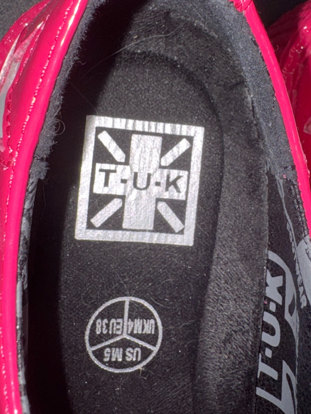 SOLD. T.U.K. Hot Pink Creepers Size 7 Patent Leather Platform - Picture 6 of 17